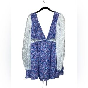 FOR LOVE‎ AND LEMONS April Floral Long Sleeve Purple Floral Minidress